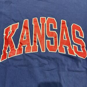 VTG Champion Kansas Jayhawks T Shirt XXL Blue Arch Logo Y2K Boxy Cropped